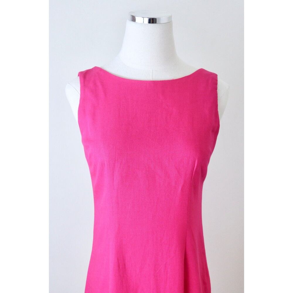 Vintage 1990s Size XXS Linen Blend Low Back Sheath Dress Fuchsia Pink Sleeveless - Picture 3 of 8